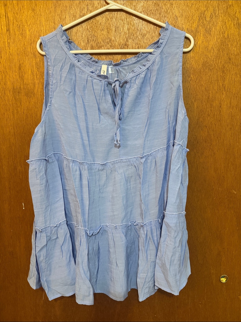 Light Blue Sleeveless Ruffle Tiered Tunic Top